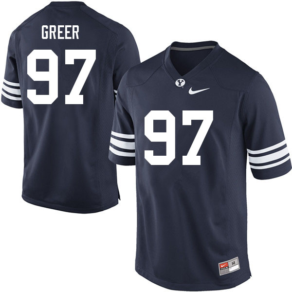 Men #97 Hunter Greer BYU Cougars College Football Jerseys Sale-Navy